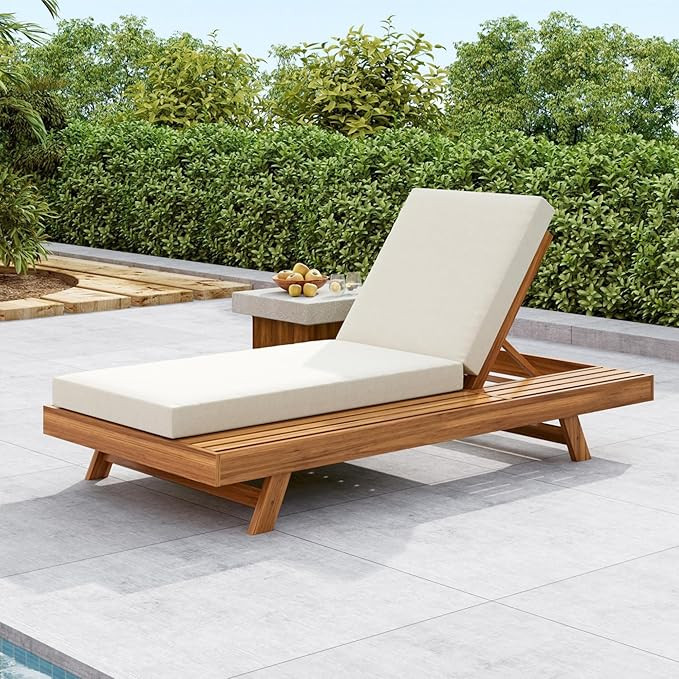 Outdoor Lounge Chair Set, Acacia Wood Tanning Bed with Water-Resistant Reclining Chair Cushions, ... | Amazon (US)