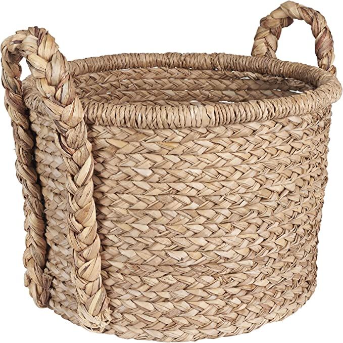 Household Essentials Large Wicker Floor Storage Basket with Braided Handle, Light Brown | Amazon (US)