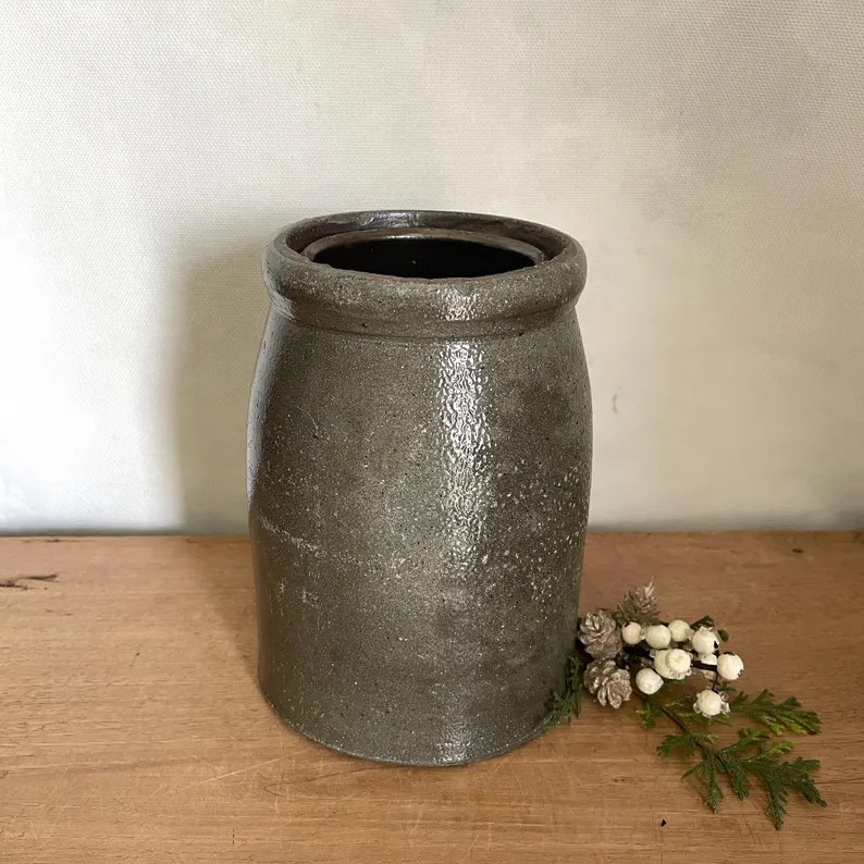 Vintage Gray Salt Glazed Stoneware Crock | Primitive Pottery Crock | Farmhouse Vase | Rustic Kitc... | Etsy (Global)