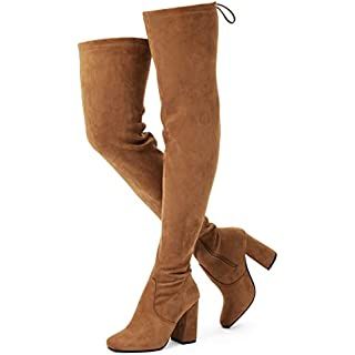Cab-21 Women's Fitted Over The Knee Thigh High Chunky Heel Stretch Boots (Regular Calf) | Amazon (US)