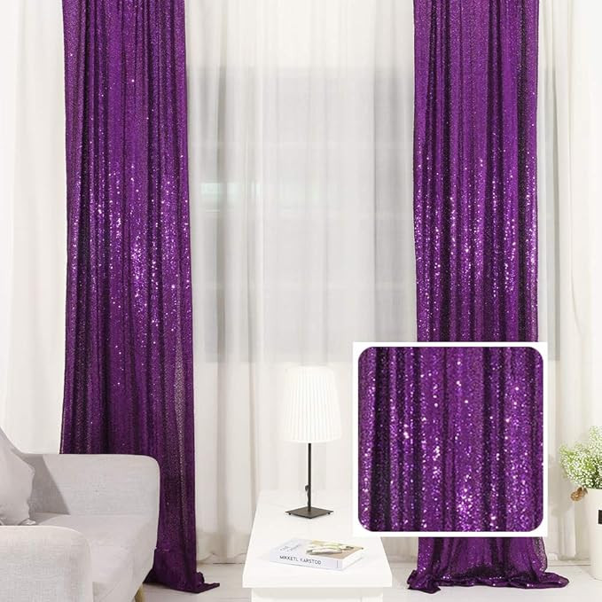 TRLYC Purple Sequin Backdrop Curtains 2 Panels 2x8ft Sparkly Purple Curtains Glitter Backdrop for... | Amazon (US)