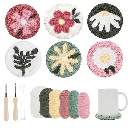 Emri Lane Punch Needle Kit – 6 Floral Design Punch Needle Embroidery Kit w/Monk Cloth, Embroidery Hoop, Yarn & More - Essential Punch Needle Supplies for Crafters - Ideal Punch Art for Beginners | Amazon (US)