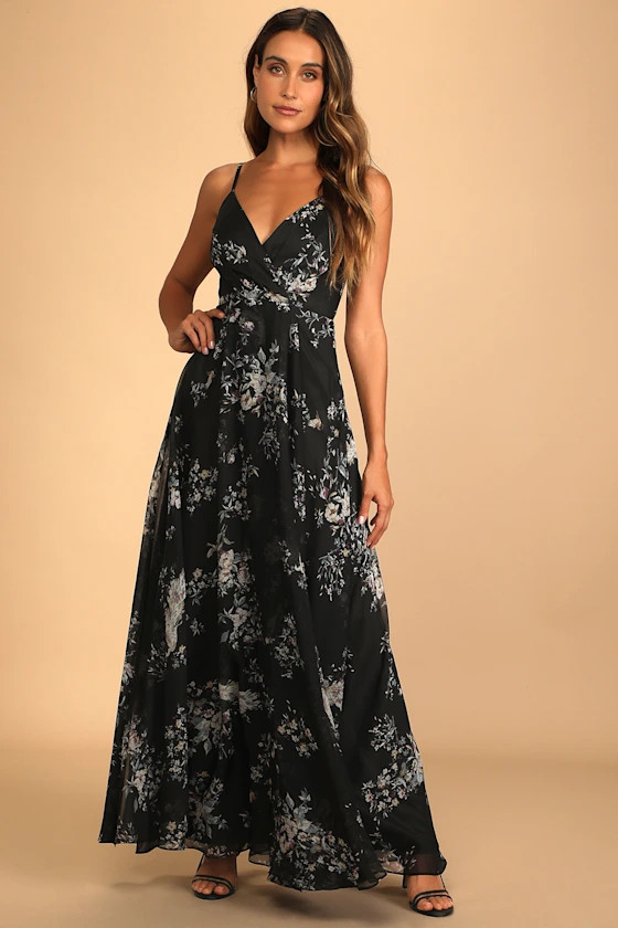 Made to Flaunt Black Floral Print Maxi Dress | Lulus (US)