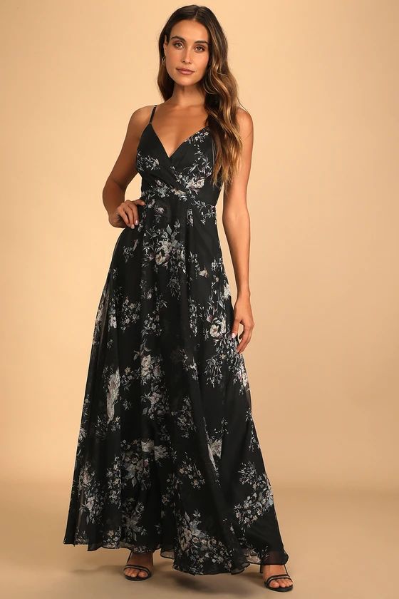Made to Flaunt Black Floral Print Maxi Dress | Lulus (US)