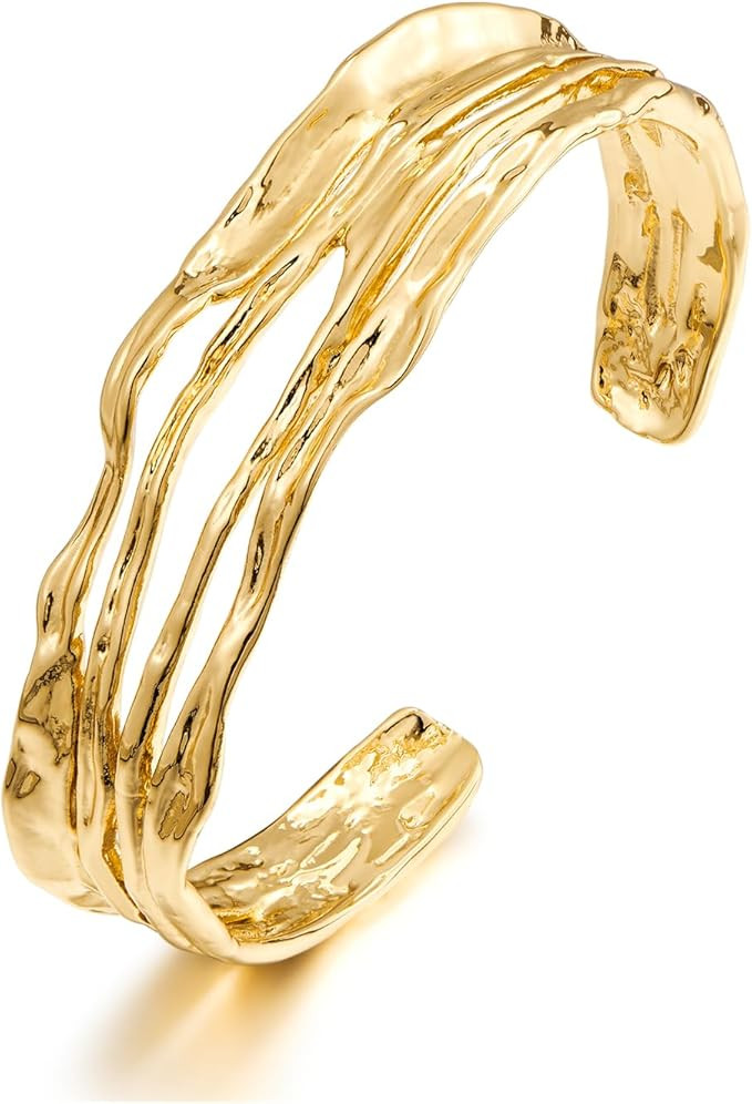 LILIE&WHITE Gold Cuff Bangle Bracelet for Women – Chunky Line Design, Fashionable Gold Statemen... | Amazon (UK)