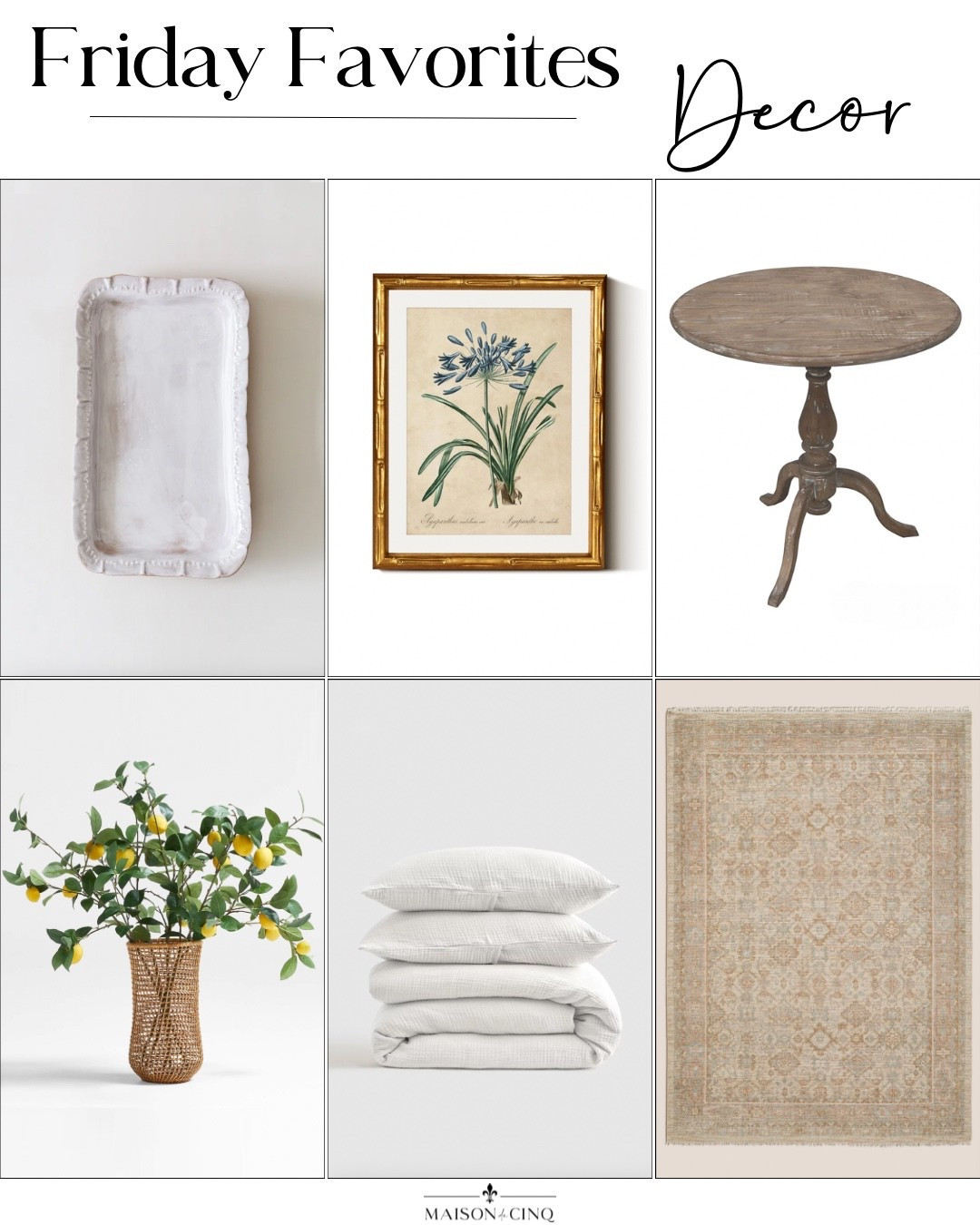 So many good finds on Friday Favorites this week like a gorgeous French table on clearance, my fave new bedding, the prettiest area rug and more!

Home decor, spring decor, spring branches, faux flowers, side table, wall print, tabletop 

#LTKSaleAlert #LTKHome