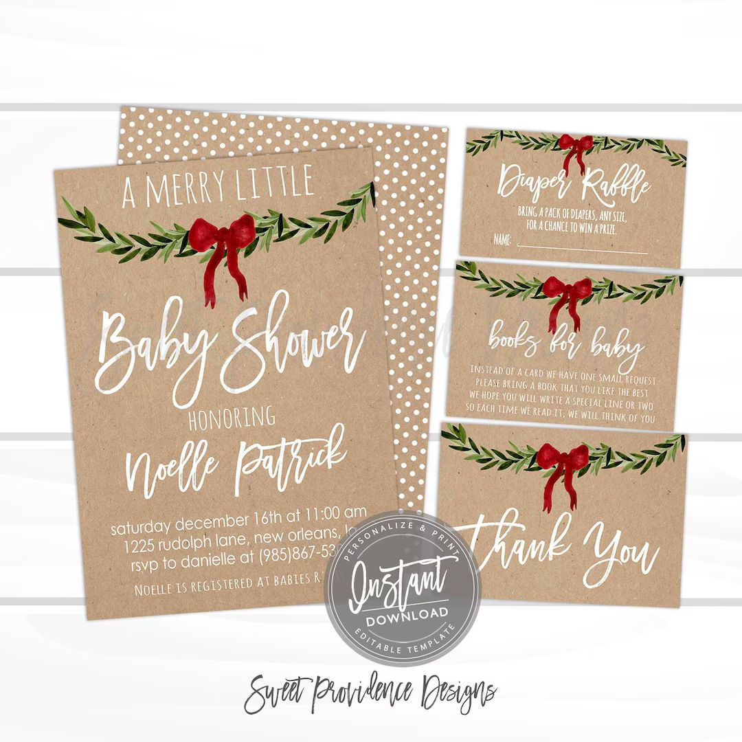 Christmas Baby Shower Invitation Kit, Merry Little Baby Shower, Editable Baby Shower Invite, Holi... | Etsy (US)