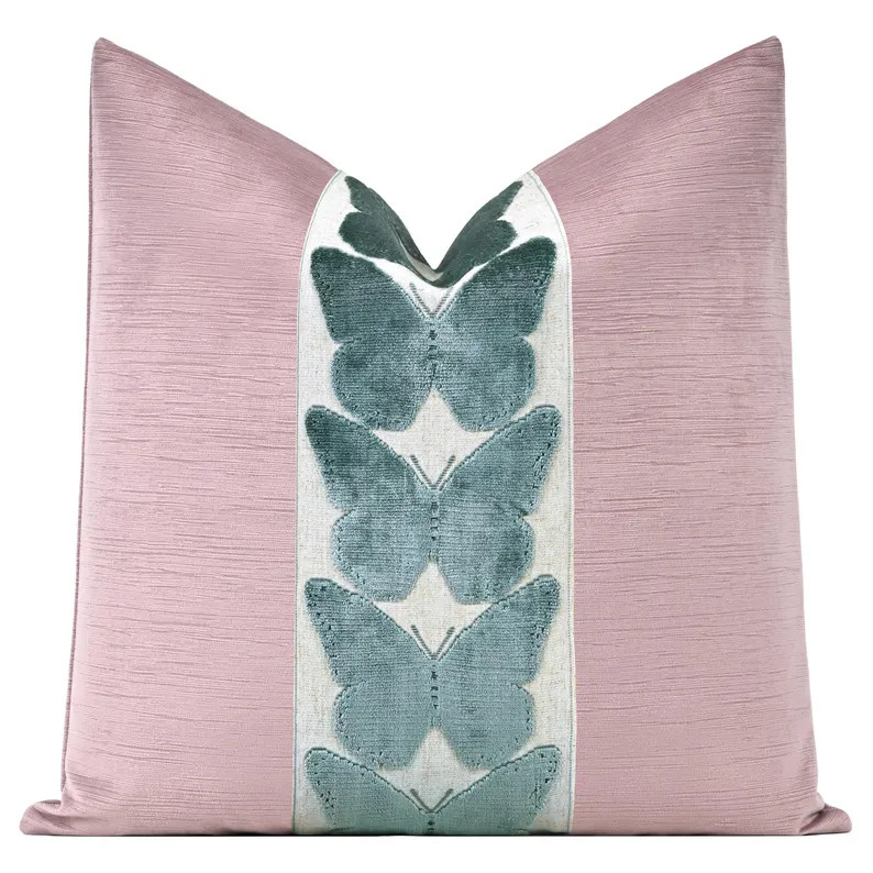 Striated Velvet Pillow Cover With Large Butterfly Trim | Woodrose Designer Throw Pillow Cover Wit... | Etsy (US)