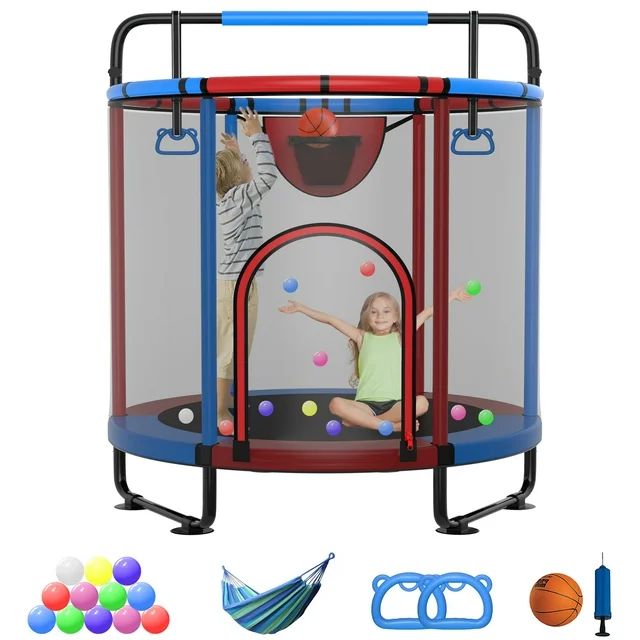 YORIN Trampoline for Kids, 60'' Toddler Mini Trampoline with Enclosure Net, Basketball Hoop, 5FT ... | Walmart (US)