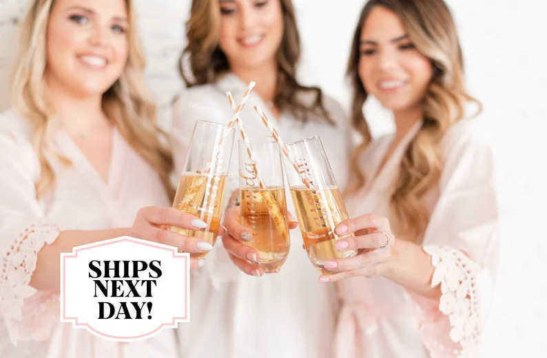 Rose gold bridesmaid champagne flutes- bridesmaid gift- personalized champagne flute- bridemaid p... | Etsy (US)