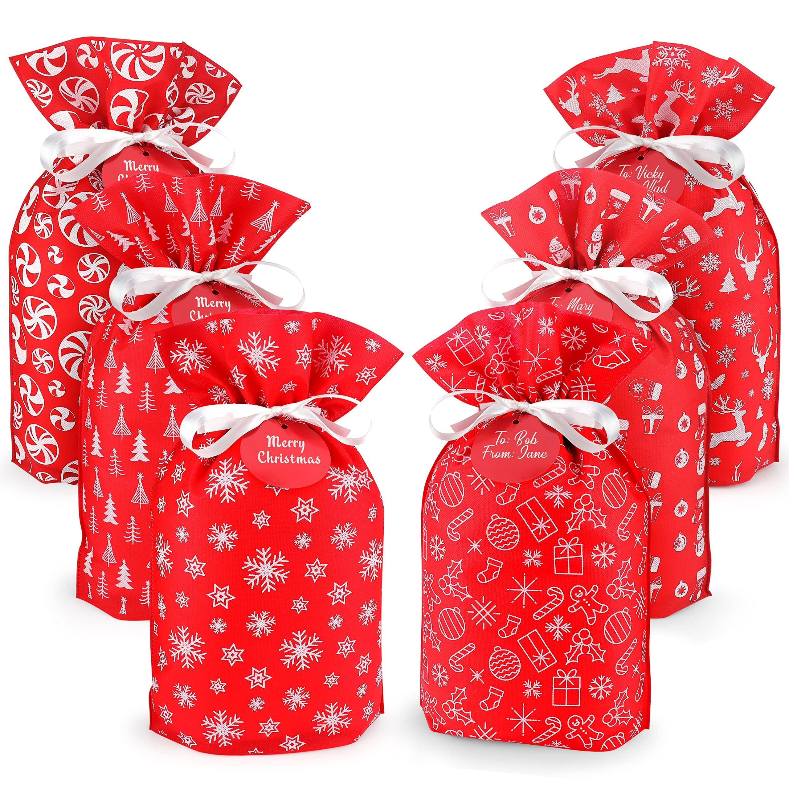 Fabric Gift Bags for Christmas Presents, Set of 6 Drawstring Bags, Cloth Bag, Reusable Gifts (Red... | Amazon (US)