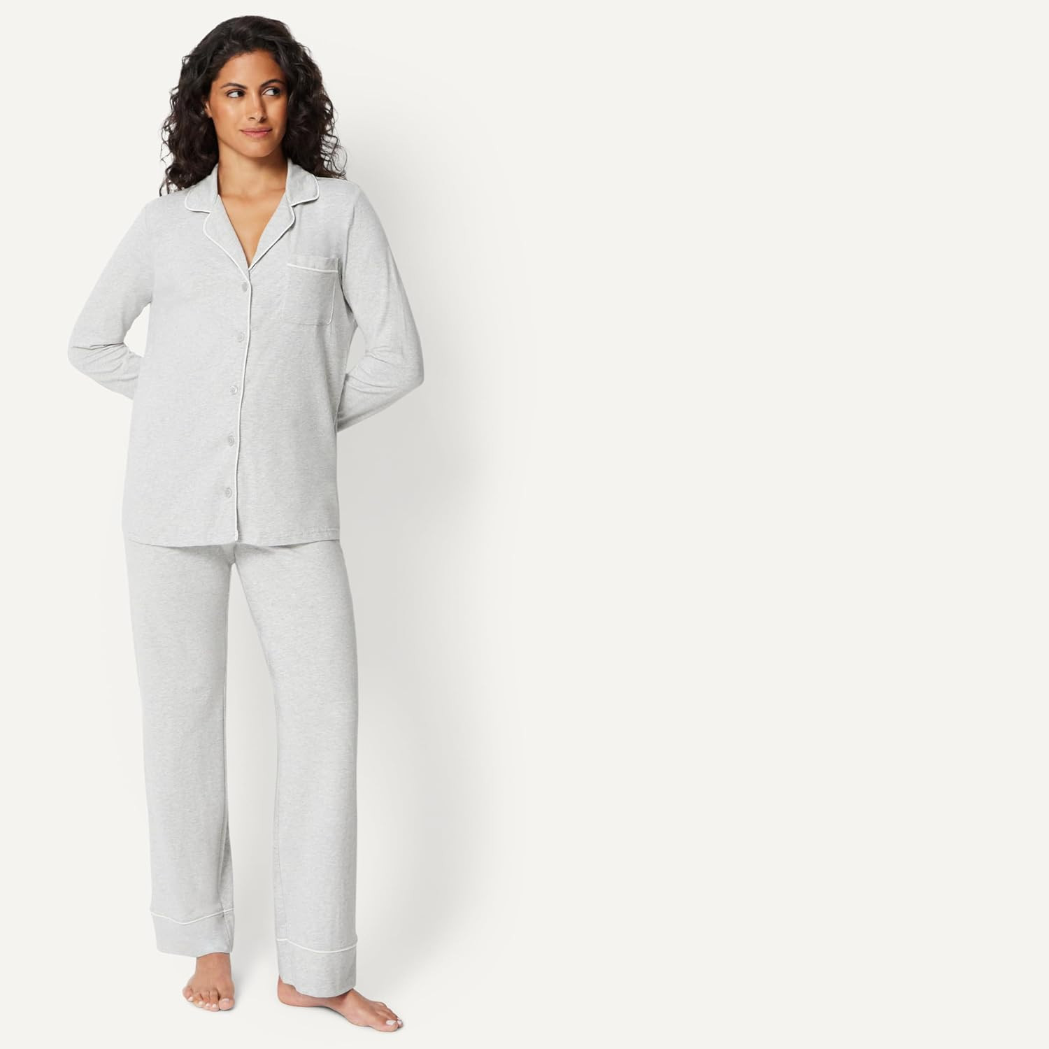 Amazon Essentials Women's Cotton Modal Long-Sleeve Shirt and Full-Length Bottom Pyjama Set | Amazon (UK)