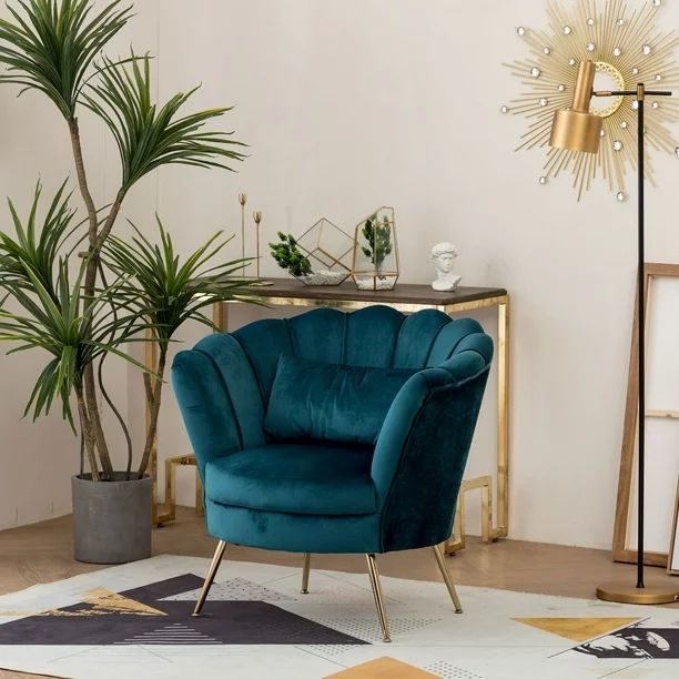 Dark Green Upholstered Scalloped Oyster Shell Velvet Modern Accent Arm Sofa Chair For Living Room... | Walmart (US)