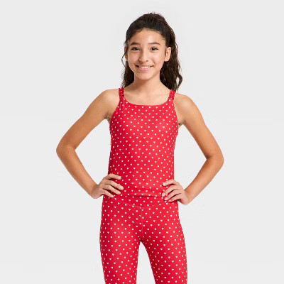 Girls' Ruffle Crop Tank Top - All In Motion™ Red XXL | Target