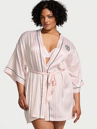 Satin Short Piped Robe, Print, M/L - Women's Robes - Victoria's Secret | Victoria's Secret (US / CA )