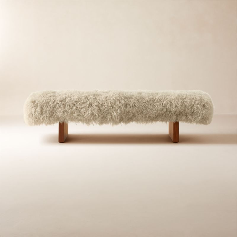 Socca 67'' Taupe Sheepskin Upholstered Bench + Reviews | CB2 | CB2