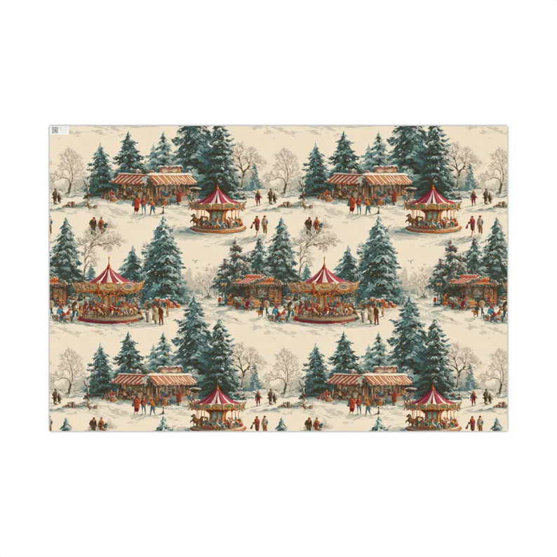 Vintage Christmas Winter Market Gift Wrap Paper | Holiday Wrapping Sheets - Etsy | Etsy (US)