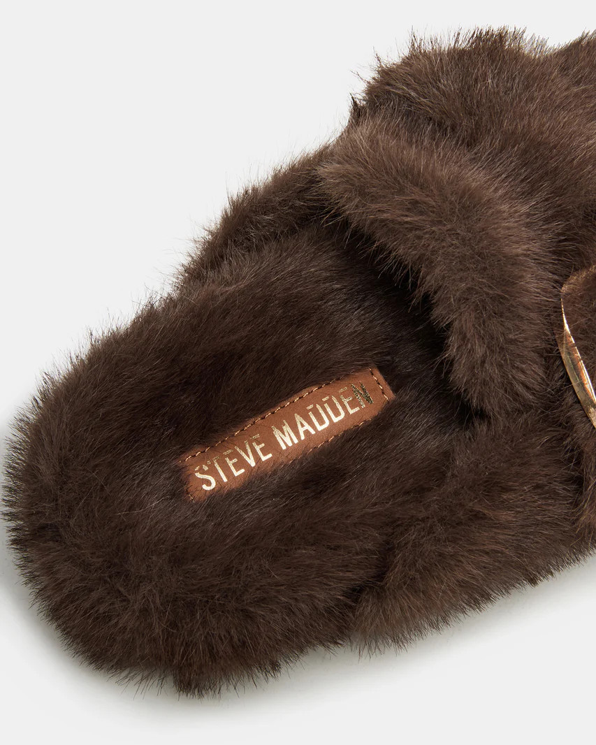 BOHAN Brown Faux Fur Slip-On | Women's Flats | Steve Madden (US)