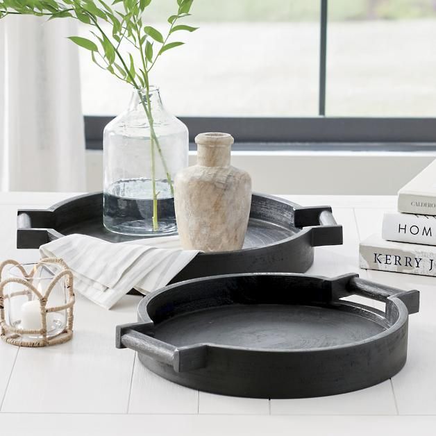 Round Black Trays, Set of Two | Grandin Road | Grandin Road