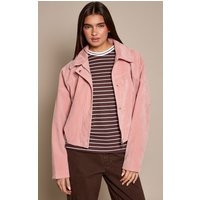 Dusty Pink Faux Suede Covered Placket Bomber Jacket | PrettyLittleThing UK