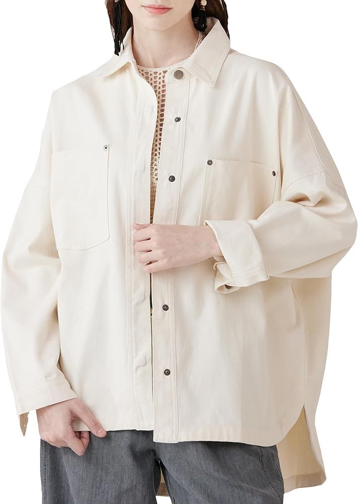 noflik Women's Oversized Button Down Denim Shirt Jacket Shacket Loose Fit | Amazon (US)