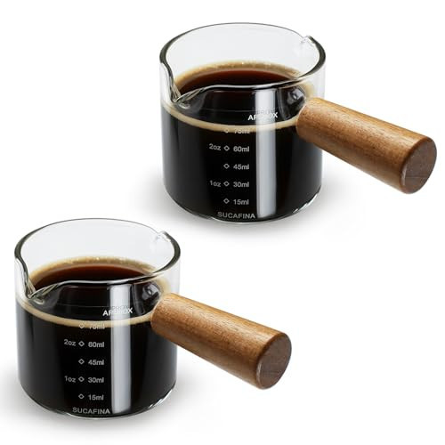 2 Pack Espresso Cups with Wood Handle, Double Spout Glass Measuring Cup with Dual Scale, Espresso Shot Glass with V-Shaped Mouth, Clear Glass Espresso Accessories, Milk Frothing Pitcher 3.52 OZ | Amazon (US)