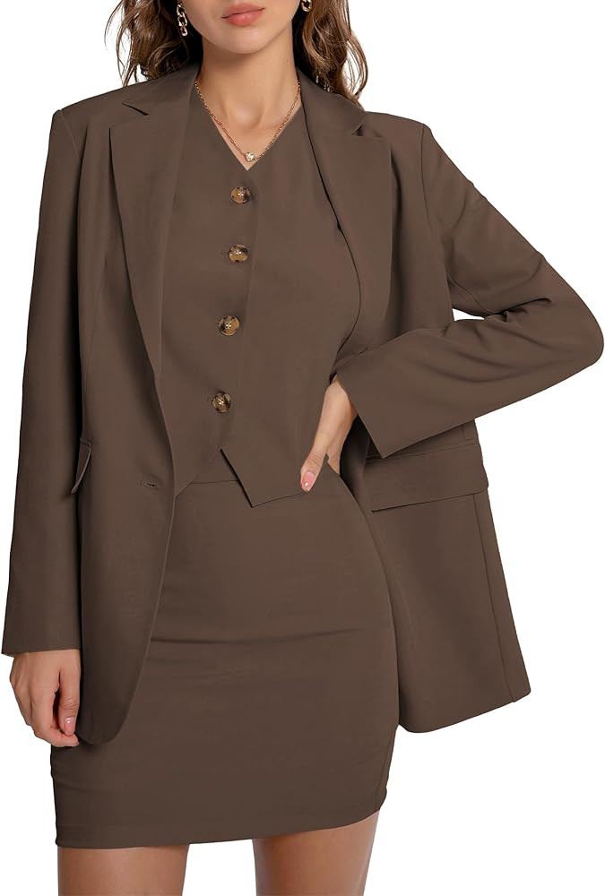 Women's Suits 3 Piece Business Casual Short Set Blazer Jacket Waistcoat and Mini Skirt Matching O... | Amazon (US)