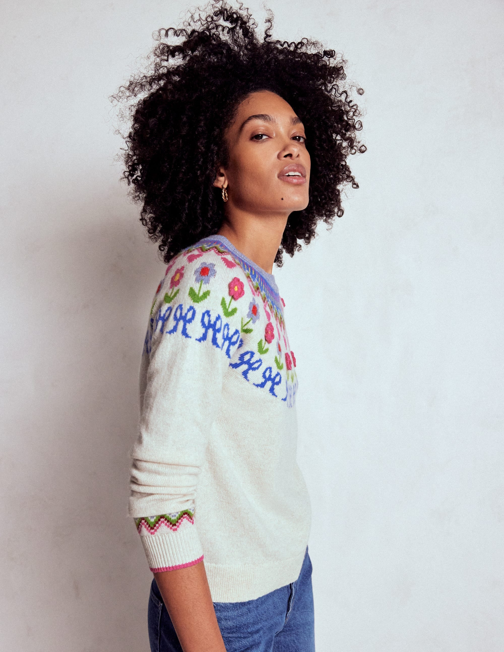 Edie Fair Isle Sweater-Oatmeal Melange, Flowers | Boden (US)