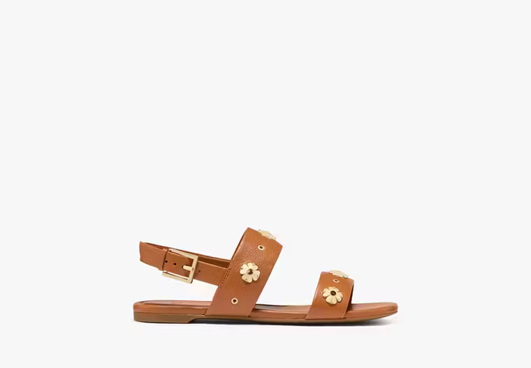 Kate Spade Flower Stud Flat Sandals, Saddle - 5.5 | Kate Spade Outlet