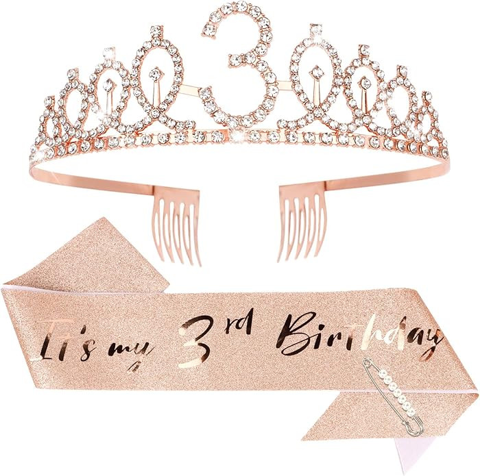 CIEHER 3th Birthday Party Supplies: Crown, Sash, Pearl Pin Set - Decorations for Little Girls' Sp... | Amazon (US)