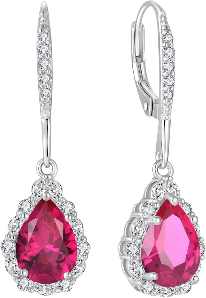 Women Earrings 925 Sterling Silver Birthstone Halo Teardrop Drop & Dangle Earrings Leverback Earr... | Amazon (US)