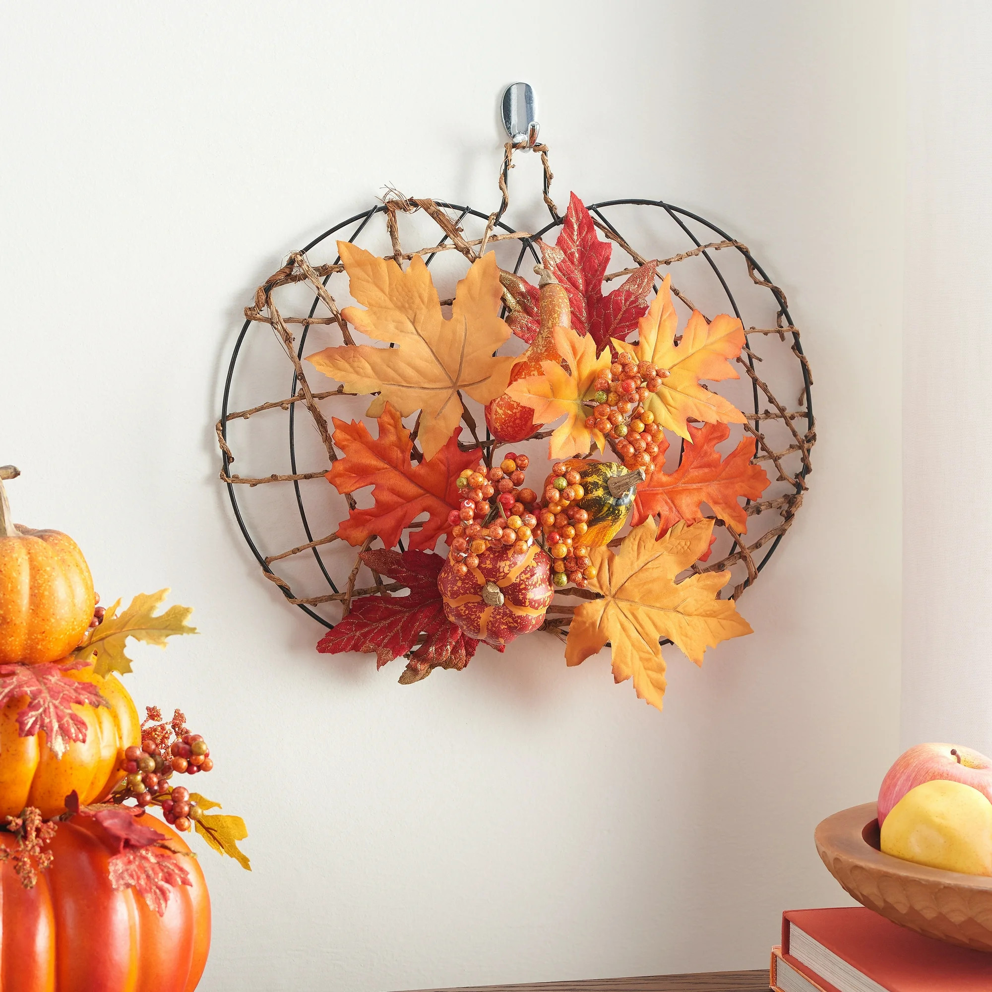 Way to Celebrate Harvest Pumpkin Floral Hanging Decoration, Orange | Walmart (US)