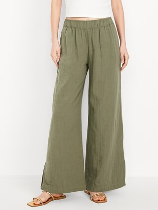 High-Waisted Crinkle Gauze Super Wide-Leg Pants | Old Navy (US)
