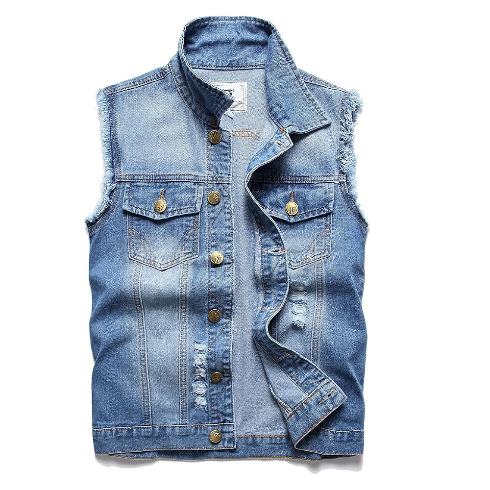 Men's Denim Vest,Sleeveless Jacket Slim Fit Vintage Casual Ripped Summer Jean Vest for Men | Amazon (US)