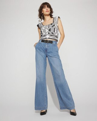 High-Rise Pleated + Belted Wide-Leg Jean | White House Black Market