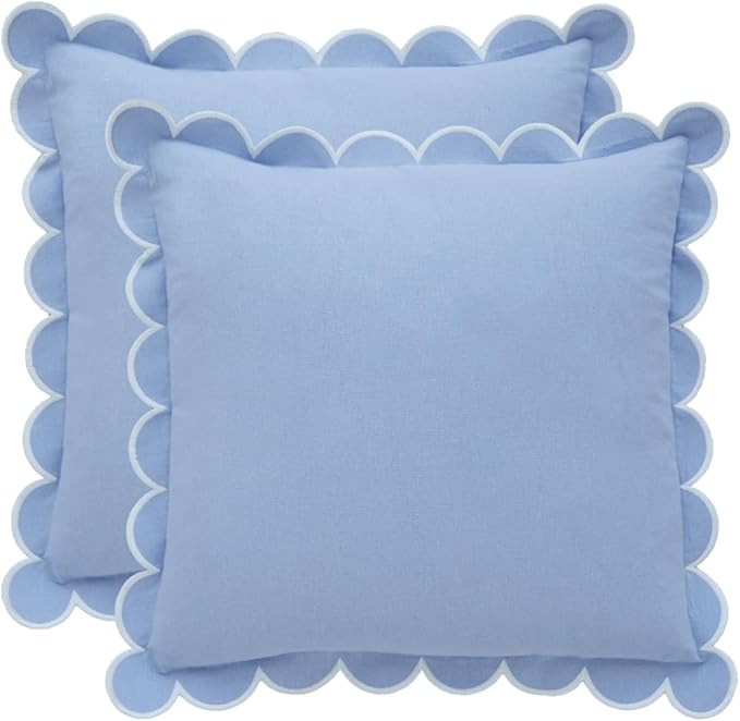 BEBE BASK Blue Scalloped Pillow Cover - Set of 2-18 x 18 Inch - Scallop Pillow Cover - Scalloped ... | Amazon (US)
