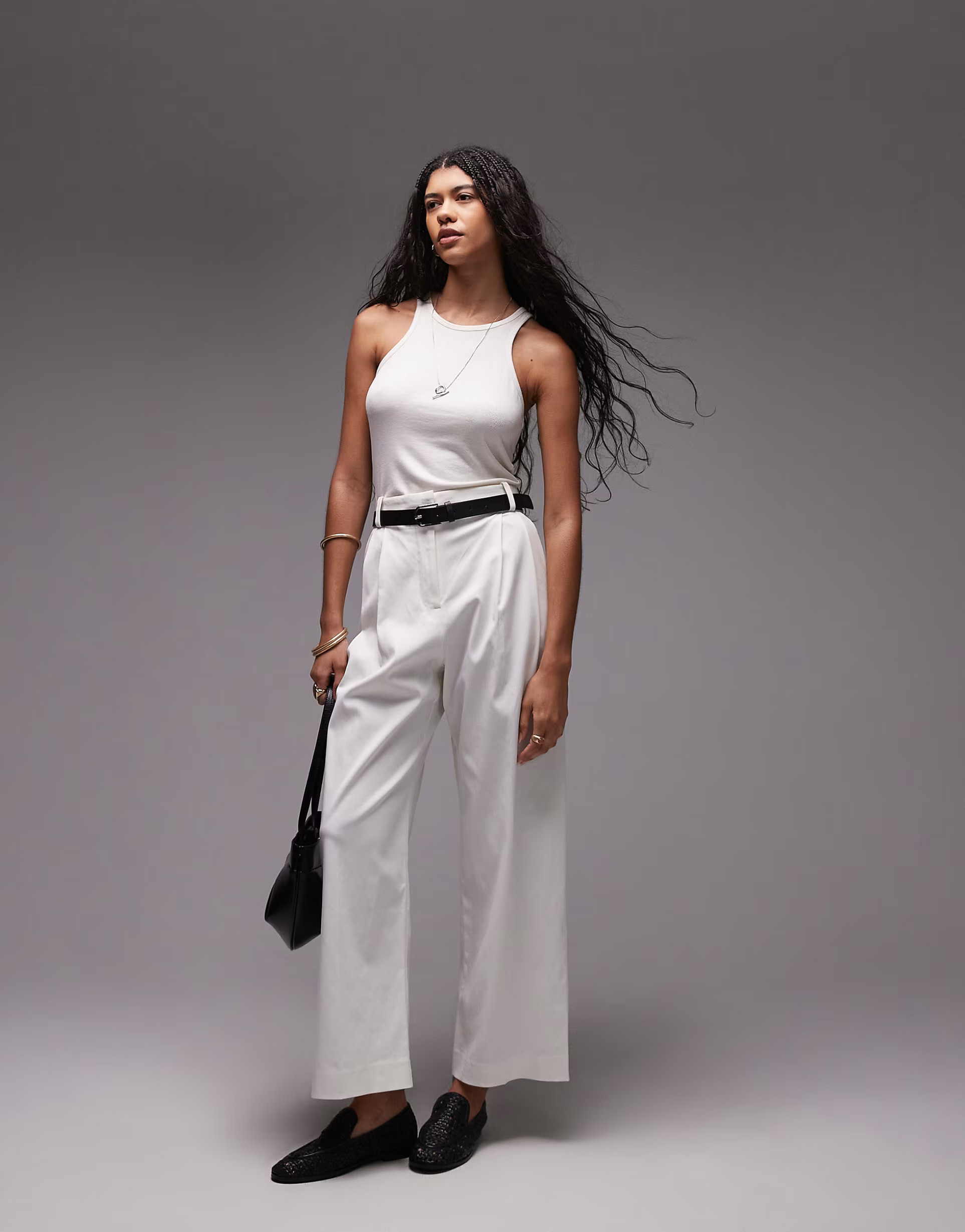 Topshop premium double pleat straight leg tailored trouser in white | ASOS (Global)