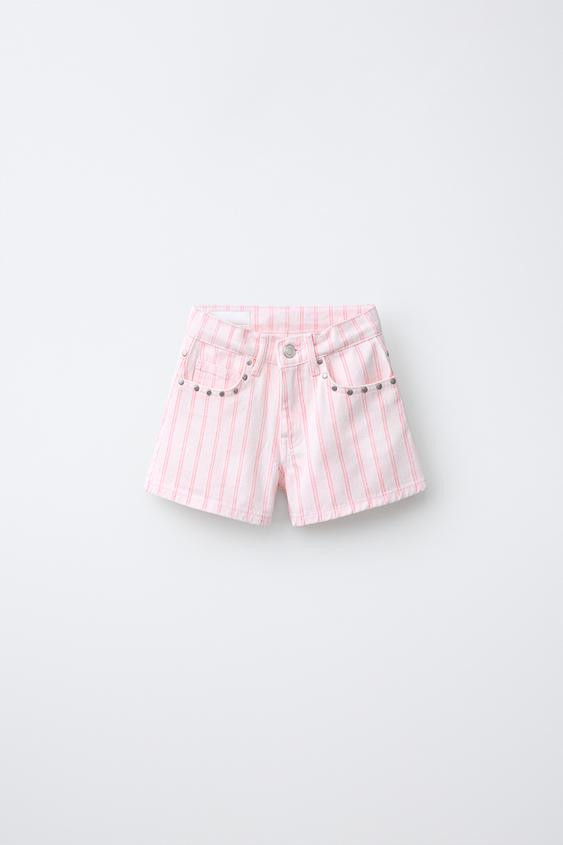 STRIPED DENIM SHORTS WITH STUDS | Zara US