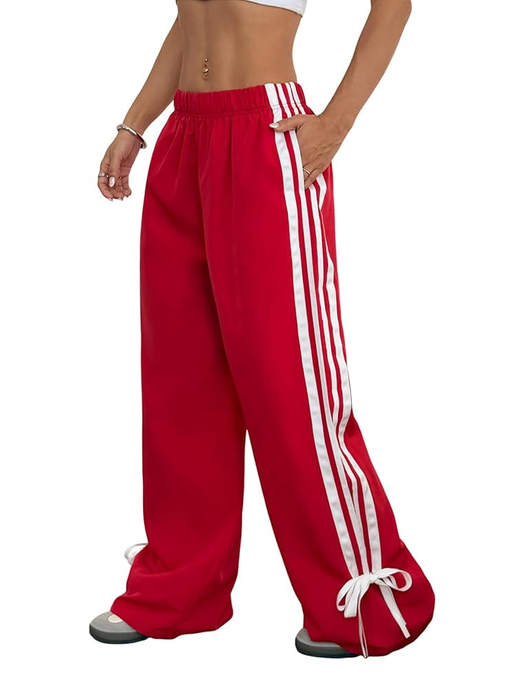 ZAFUL Womens Side Striped Pant Baggy Wide Leg Sweatpants Elastic Waisted Contrast Stripes Loose F... | Amazon (US)