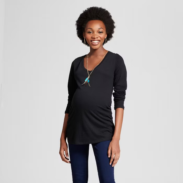 Long Sleeve Scoop Neck Side Shirred Maternity T-Shirt - Isabel Maternity by Ingrid & Isabel™ | Target