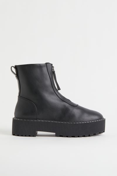 Chunky zip-front boots - Black - Ladies | H&M GB | H&M (UK, MY, IN, SG, PH, TW, HK)