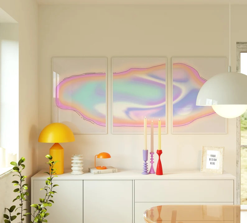 Set of 3 Stretched Trendy Aura Gradient Poster Wall Art, Printable Set of 3 Wavy Pastel Gradient ... | Etsy (US)