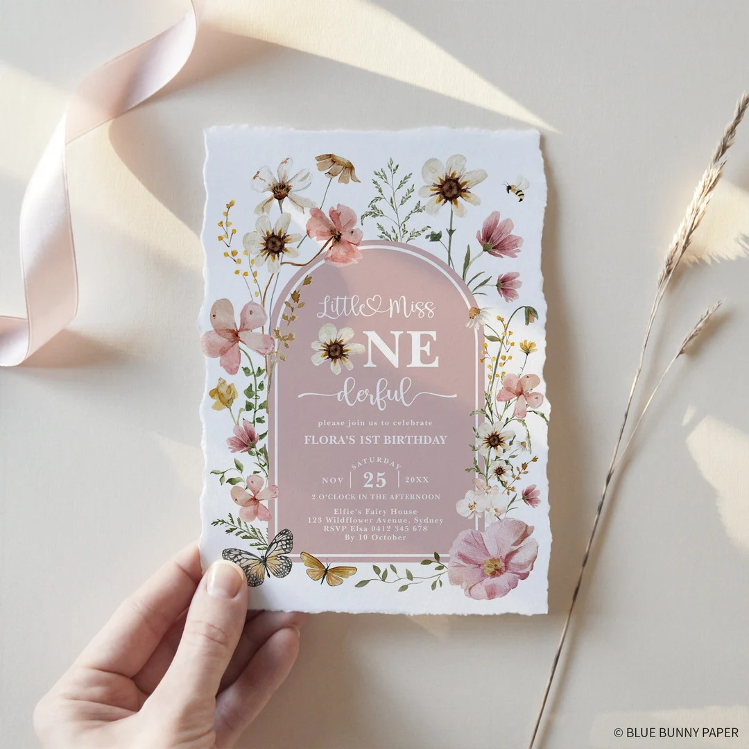 Little Miss Onederful First Birthday Invitation Muted Blush Boho Wildflower Garden Party Invite B... | Etsy (US)