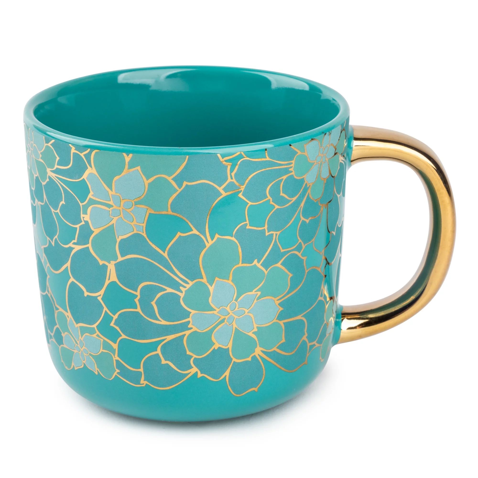 Thyme & Table Stoneware Mug, 16 fl oz, Teal Succulent | Walmart (US)