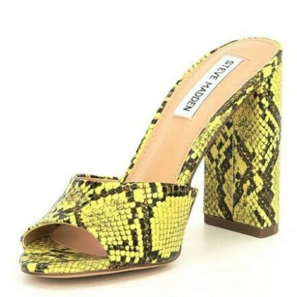 Yellow Snake Print Slip On Block Heel Mules | Poshmark