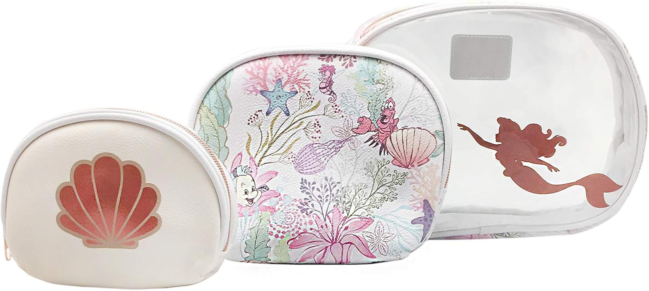 Loungefly x Disney The Little Mermaid Ariel Cosmetic Bags Set, 3 Pieces (Small, Rose Gold) | Amazon (US)