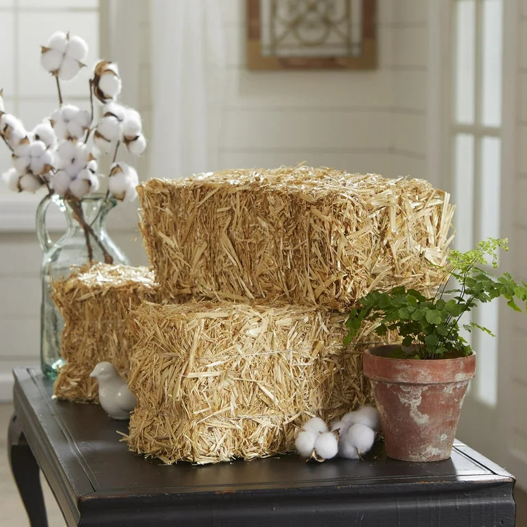 Harvest 13-inch Decorative Natural Straw Bale, Way to Celebrate | Walmart (US)