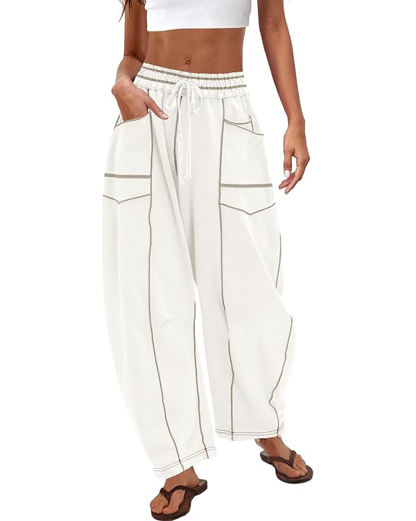 Nirovien Womens Barrel Sweatpants High Waisted Wide Leg Pants Drawstring Athletic Baggy Pants Lou... | Amazon (US)