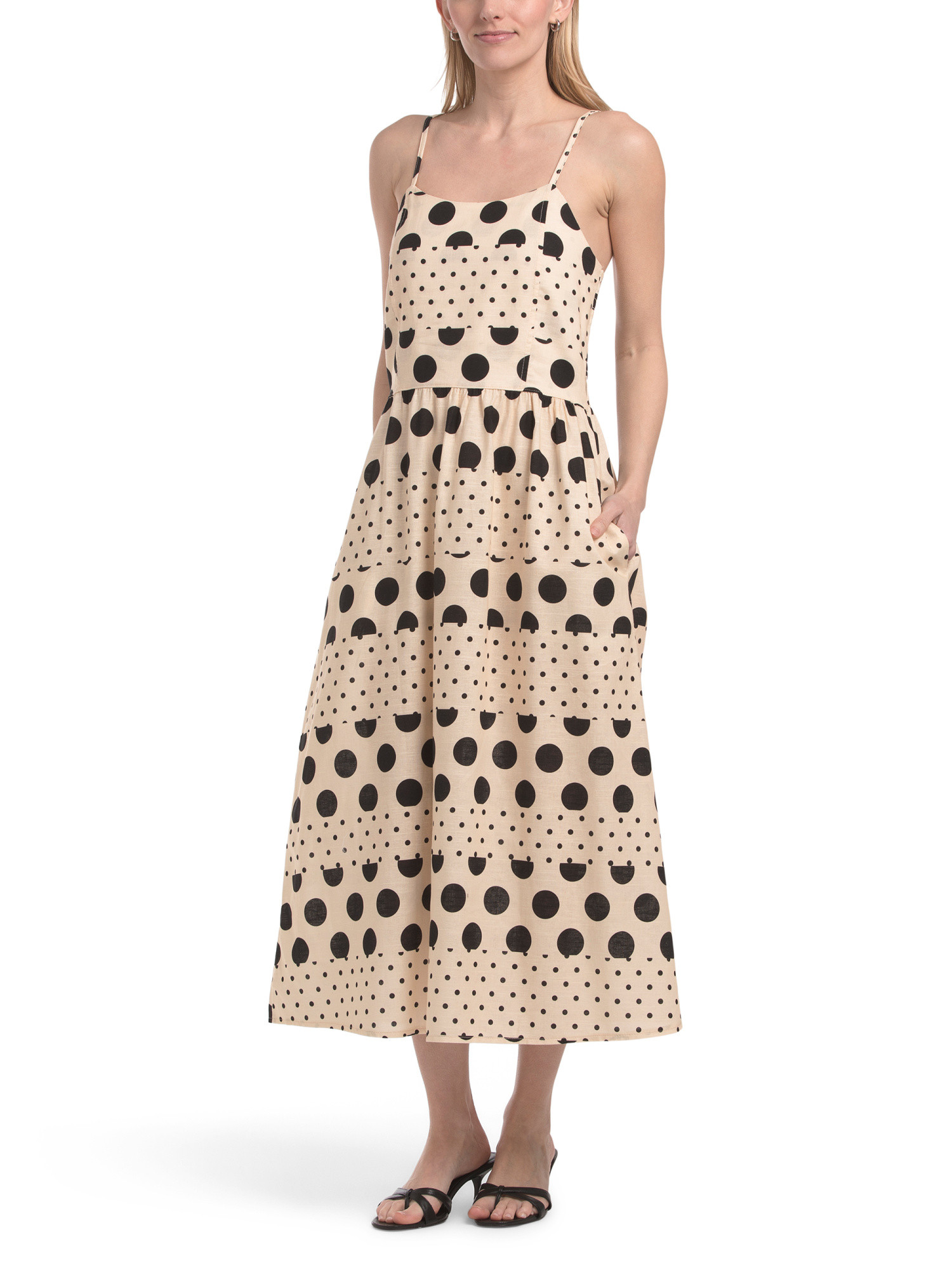 Made In Italy Linen Blend Sleeveless Mixed Dot Print Maxi Dress | TJ Maxx