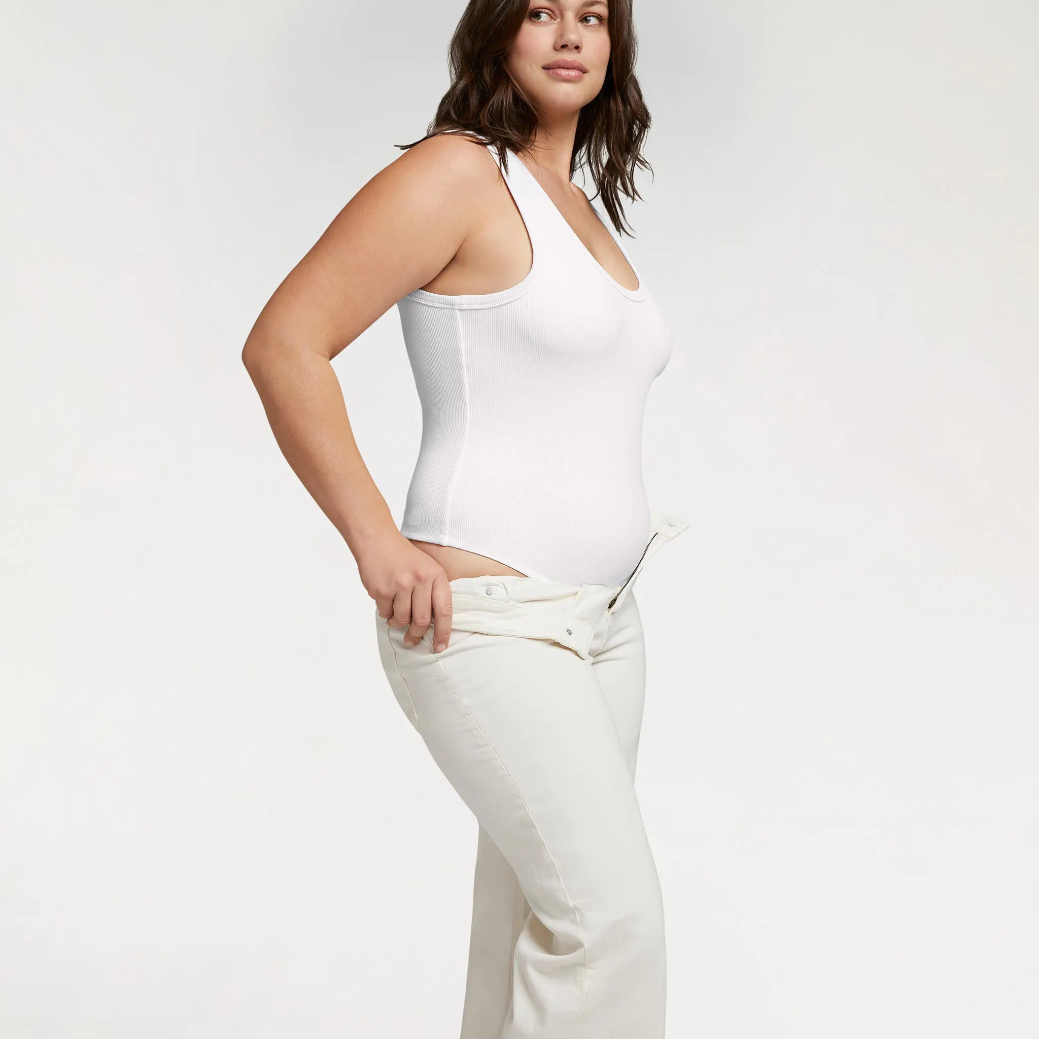 Women's Ribbed Scoop Tank Bodysuit | White - nuuds | nuuds